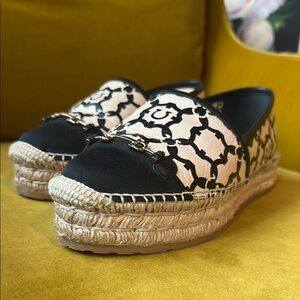 Women's Ferragamo Black and Cream Espadrille Shoes